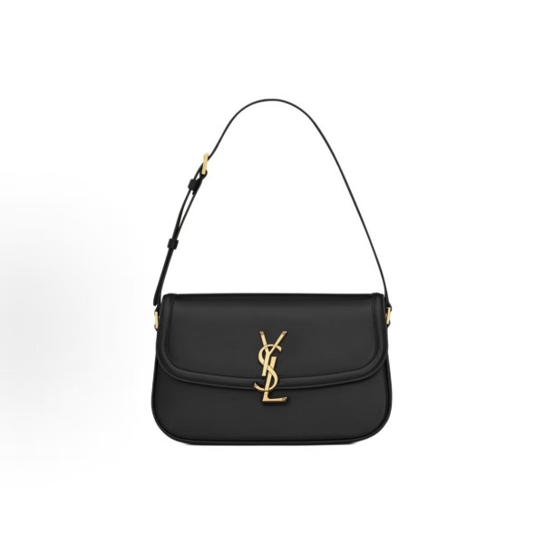 SAINT LAURENT YSL SOLFERINO letter LOgo lock opening and closing shoulder strap adjustable underarm bag, single shoulder bag, medium size, black